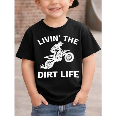 European Sizes Motorcycle Dirt T-Shirt - LIVIN' THE DIRT LIFE Print, Casual Round Neck Tee Suitable for Spring/Summer