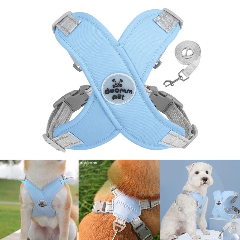 Dog Harness All-Weather Vest with Metal D-Ring Reflective Soft Harnesses with Leashes for Small Medium Dogs