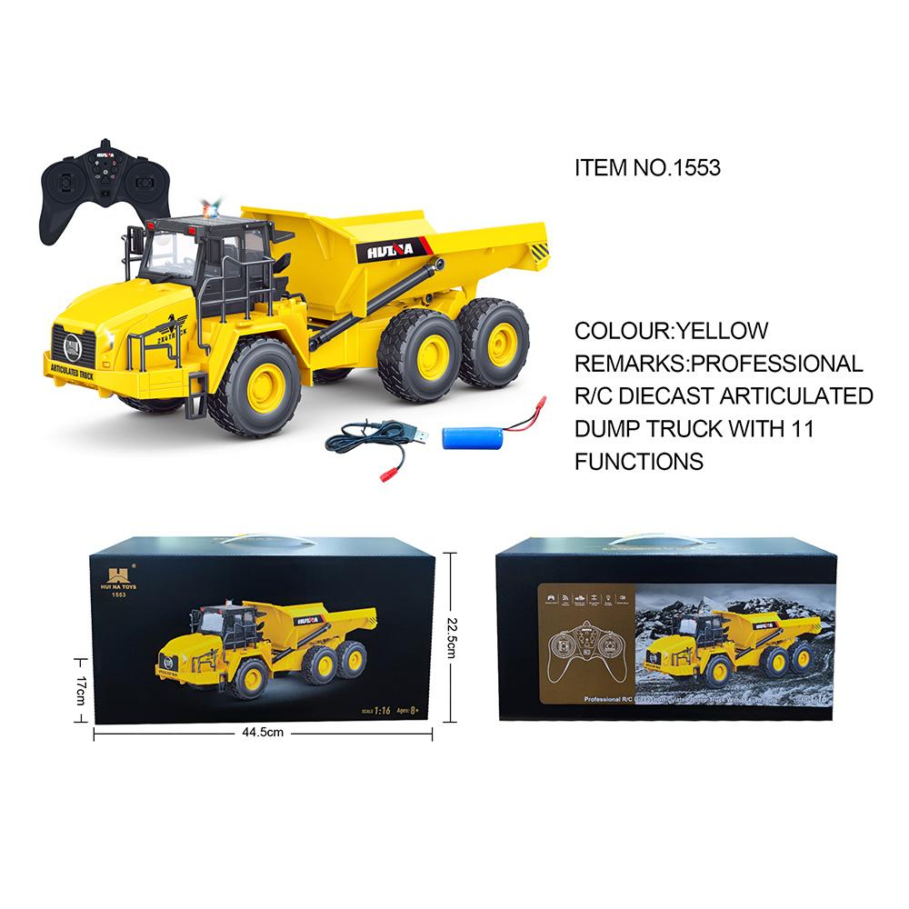 HUINA 1553 1/16 9CH RC Excavator Cars 2.4G Remote Control Dumper Trucks Car Electric Tractor Vehicle Model Toys for Boys Gifts
