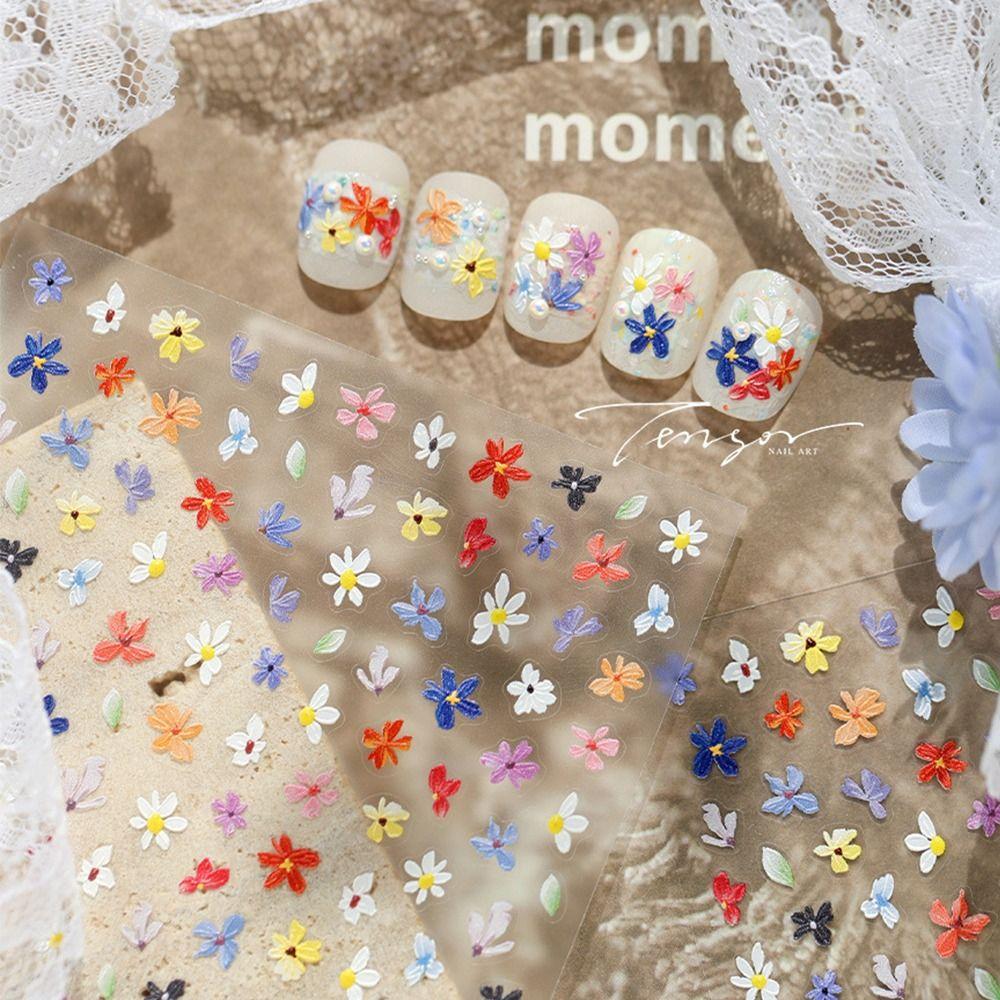 Hot Floral Nail Art Stickers Self-adhesive 5D Embossed Press On Decals Easy To Apply Nail Decoration Gift