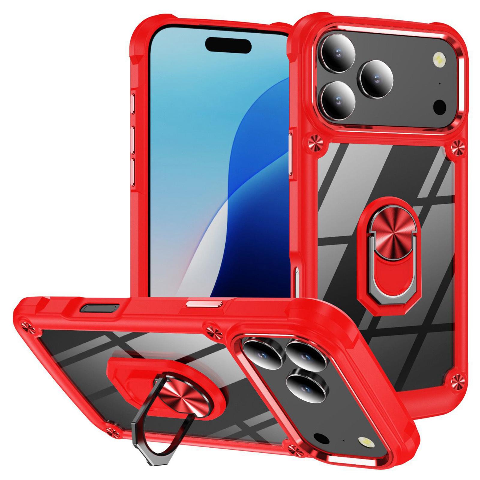 

For iPhone 17 Pro Max Case Alloy Lens Frame PC+TPU Kickstand Phone Back Cover Red