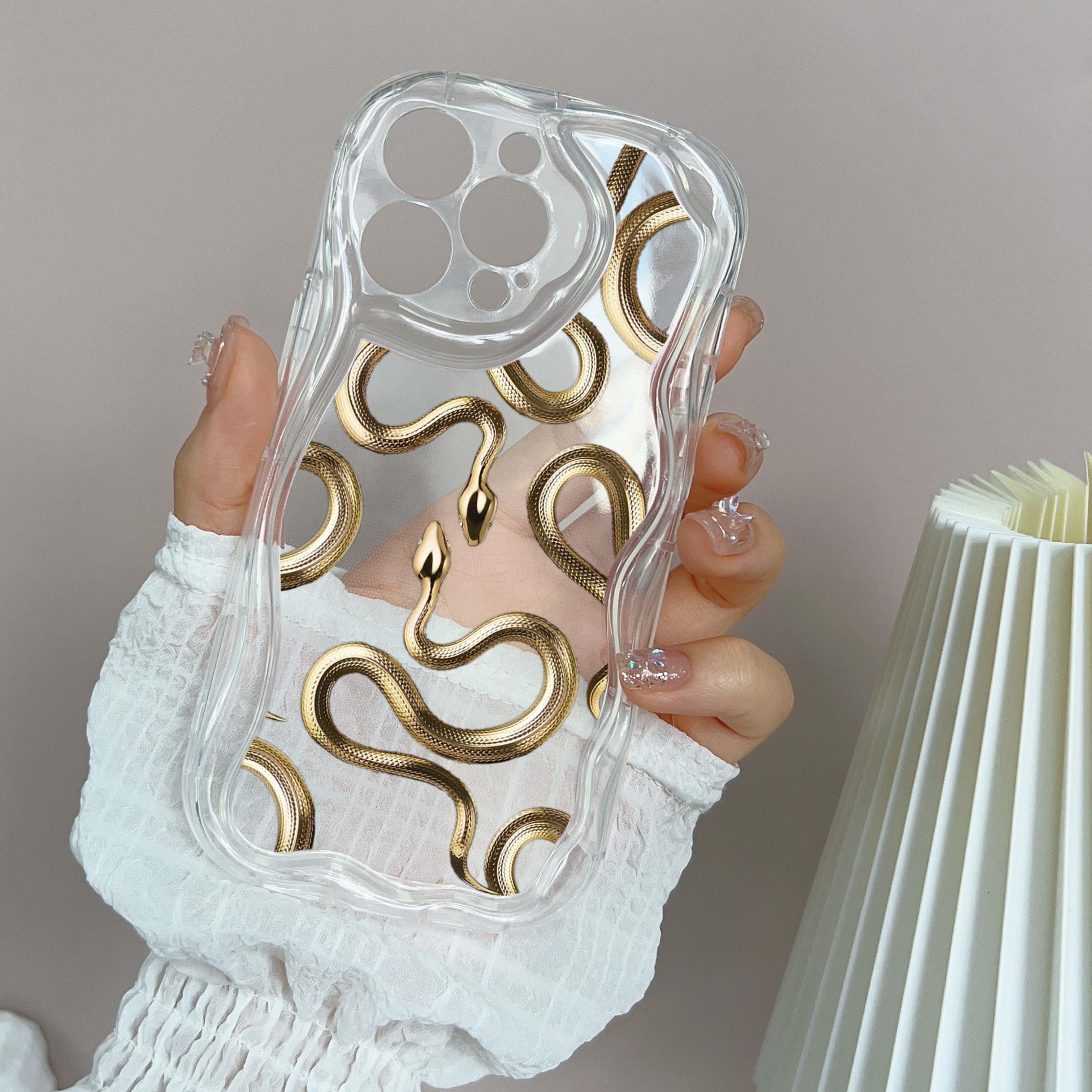 N72 Мягкие волнистые чехлы для телефонов N72 Black Gold Snake art для iPhone 14 Pro — фото 7