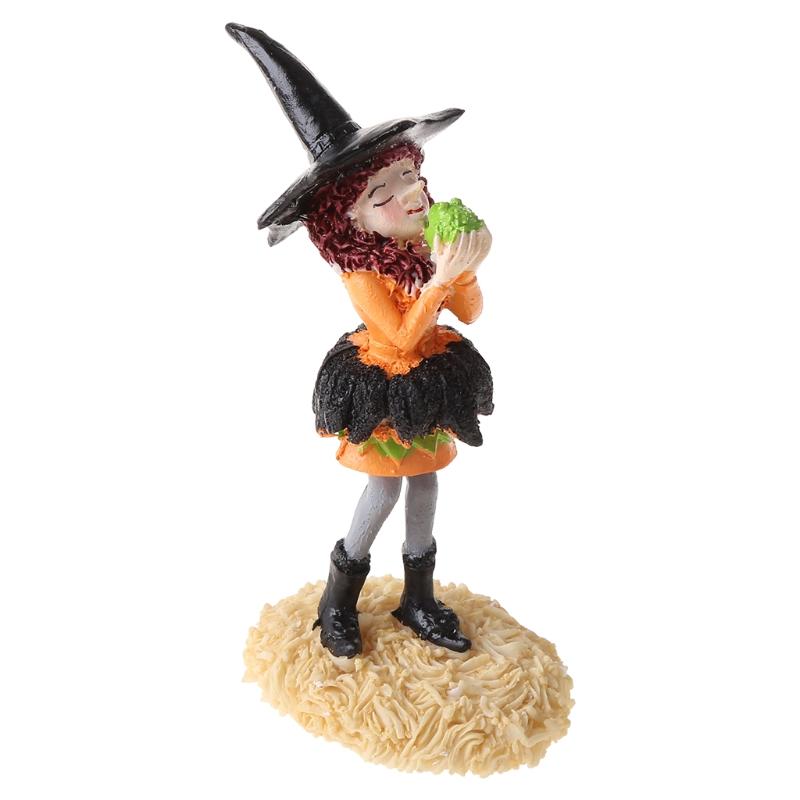 Halloween Gift Witch Toy Miniature Resin Garden Statue Desktop Art Crafts X3UC