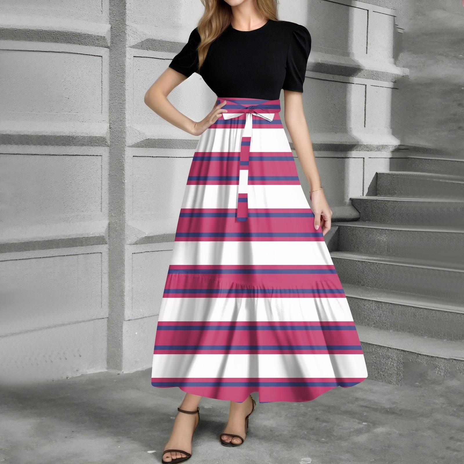 

Женское модное повседневное платье с коротким рукавом и круглым вырезом с принтом и строчкой, элегантное, темпераментное XL фиолетовый