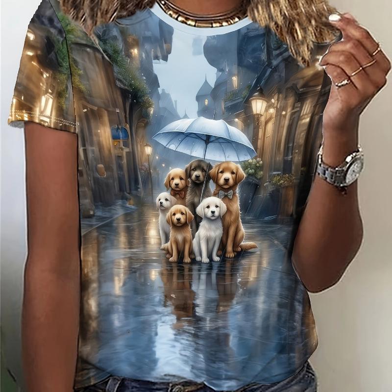 Dámské tričko Zvířecí 3D potisk Krátký rukáv Módní Ležérní Street Kulatý výstřih