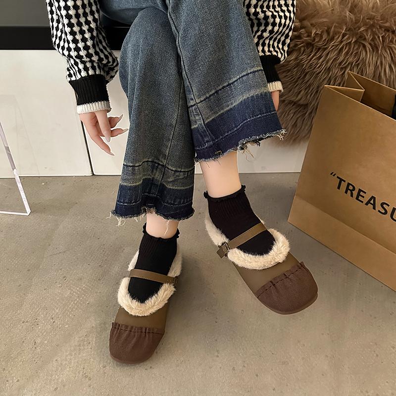 Round Toe Spring/autumn Flats Solid Buckle Strap Ladies Shoes 2024 High Quality Shallow Concise Short Piush Flats Sapatos Baixos