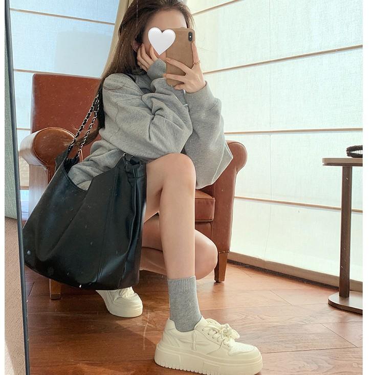 Cowhide version~ leather little white shoes women's spring versatile muffin thick sole heightening shoes casual sports board shoes retro