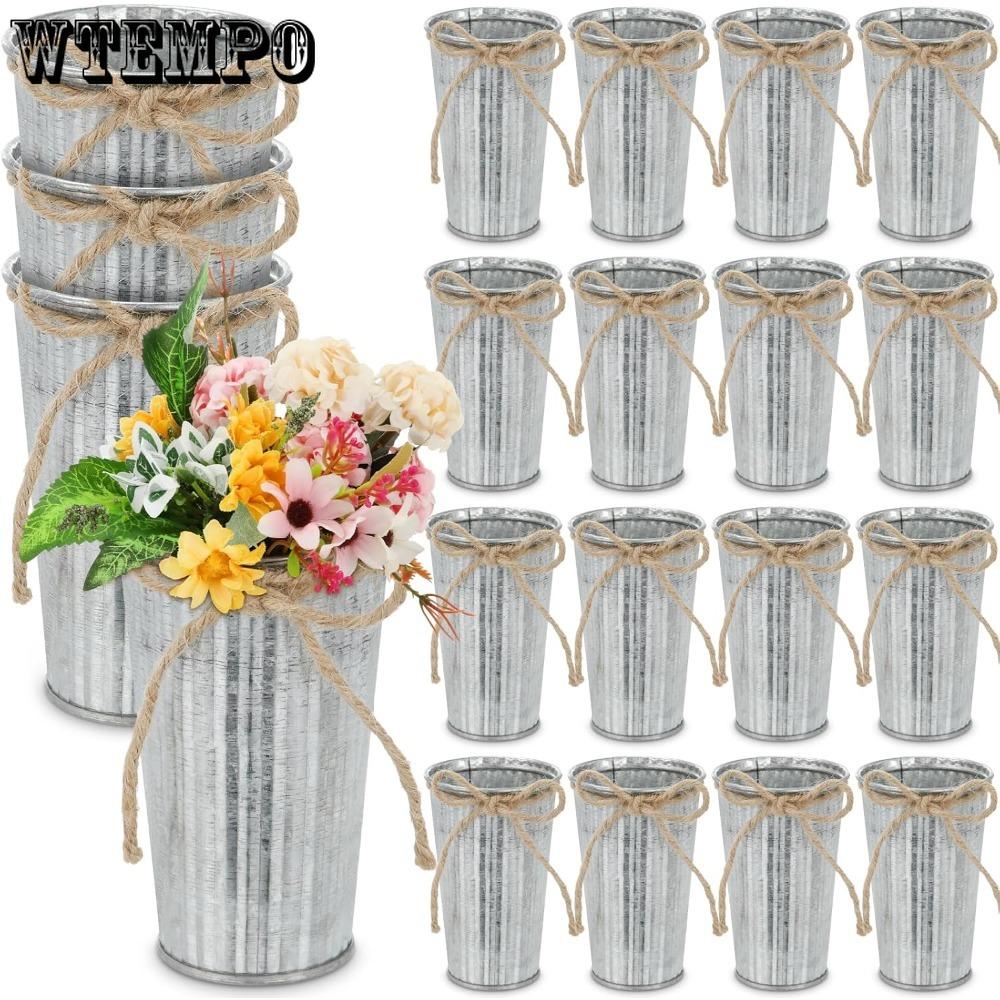 8pcs 4.33 Inch Galvanized Metal Flower Vases Bulk Small Floral Flower Bucket Rustic Vintage Farmhouse Vases for Centerpiece Country