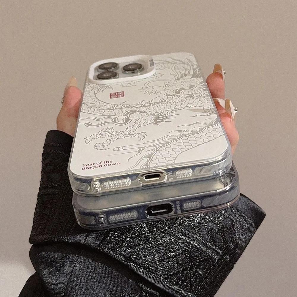 Nuova Lussuosa Custodia per Telefono con Drago Cinese Miti e Leggende Orientali Laser per iPhone 11 12 13 14 Pro Max 15 Plus Copertura 3D Totem Anti-caduta