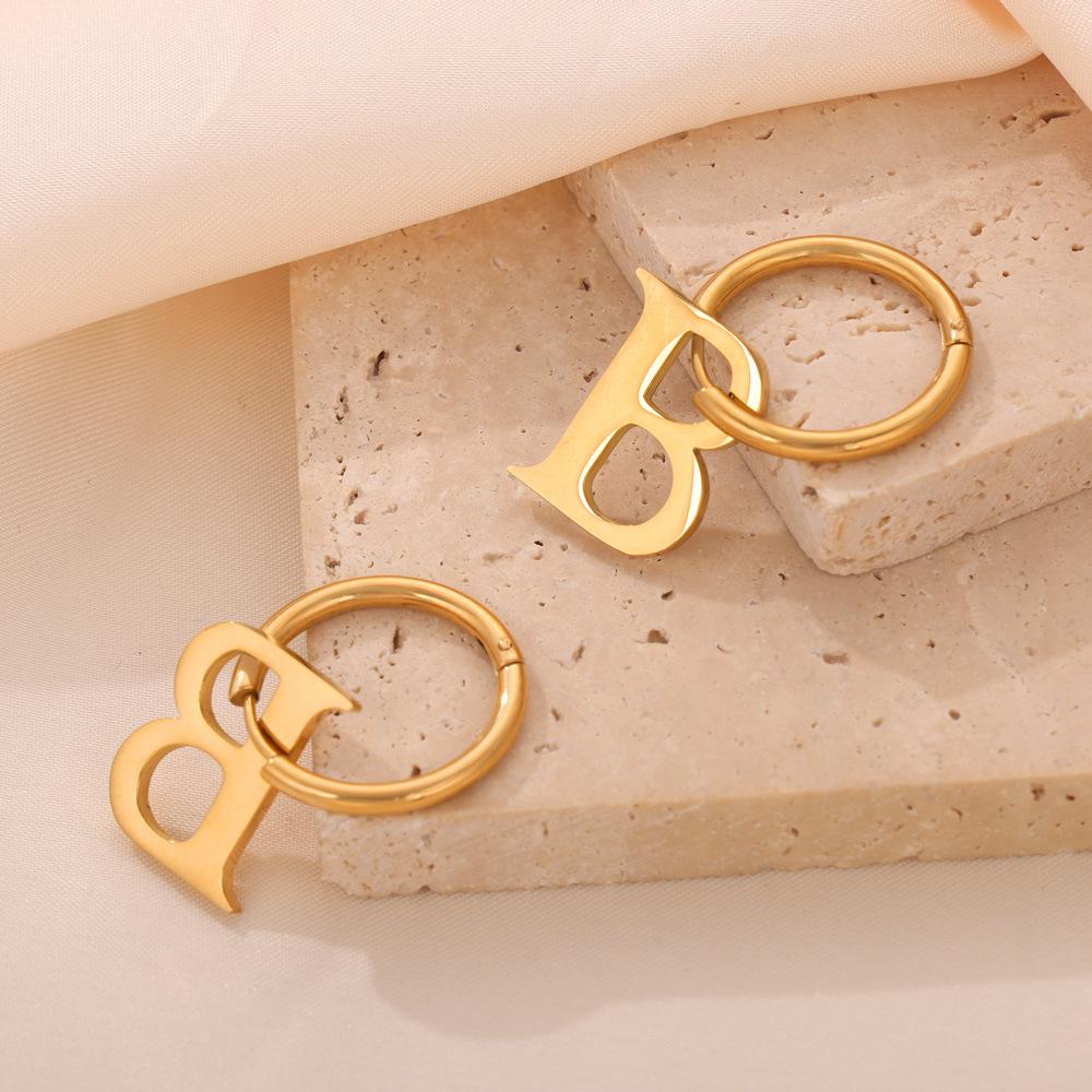 Neuer Stil Mode Nischendesign Titanstahl Vergoldet Abnehmbare B-förmige Anhänger Ohrringe Schmuck