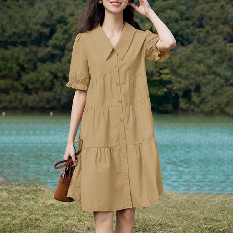 ZANZEA Women Casual Turn Down Collar Summer Short Sleeve Dress