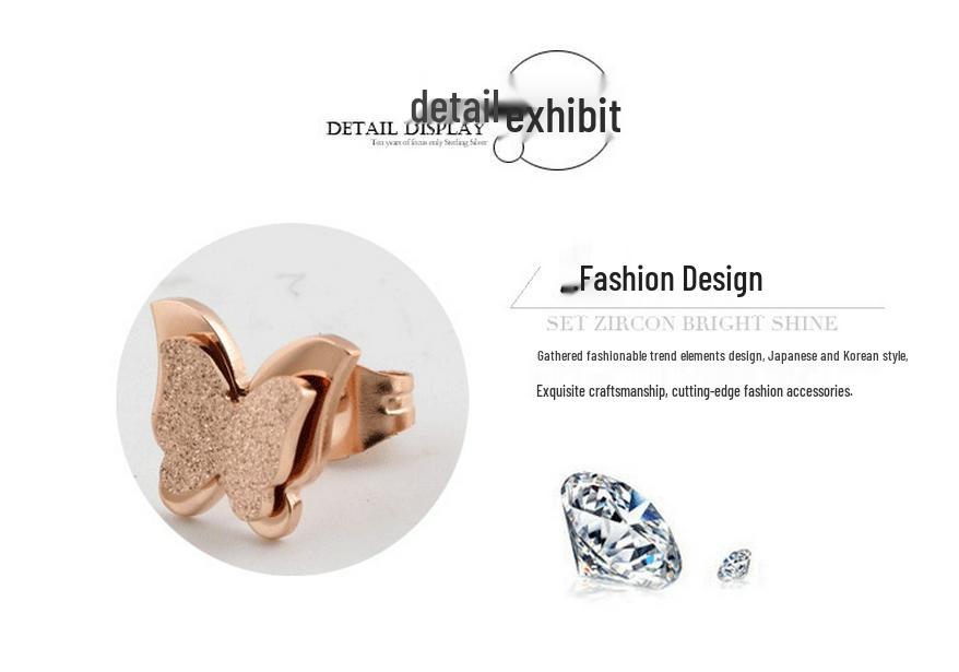 European & American Fashion Double Layer Frosted 12MM Butterfly Stainless Steel Stud Earrings