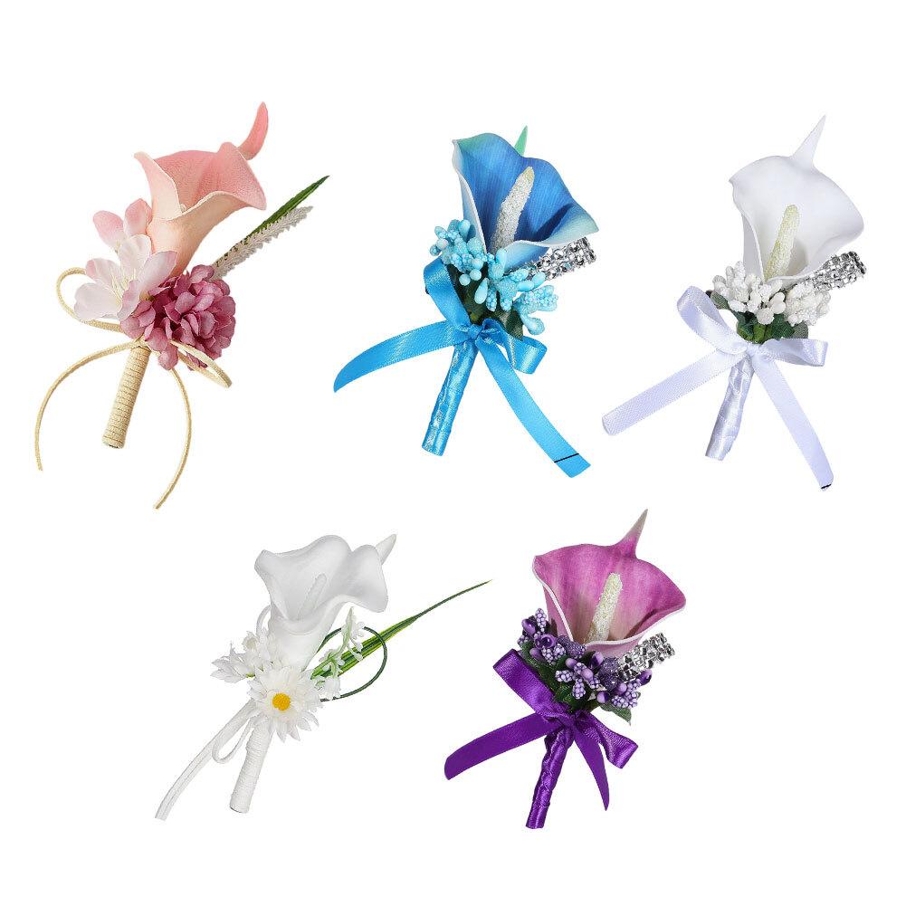 Wedding Boutonniere Featuring Calla Lily Design for Groom Formal Wear Plastic Floral Lapel Accessory for Ceremony and For party