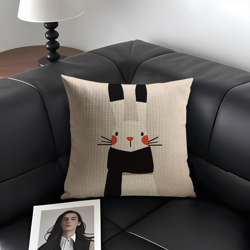 Cartoon Animals Cushion Cover Natural Linen Organic Fabric DoubleSided Printing Sofa Home Decor Gift Pillow Case