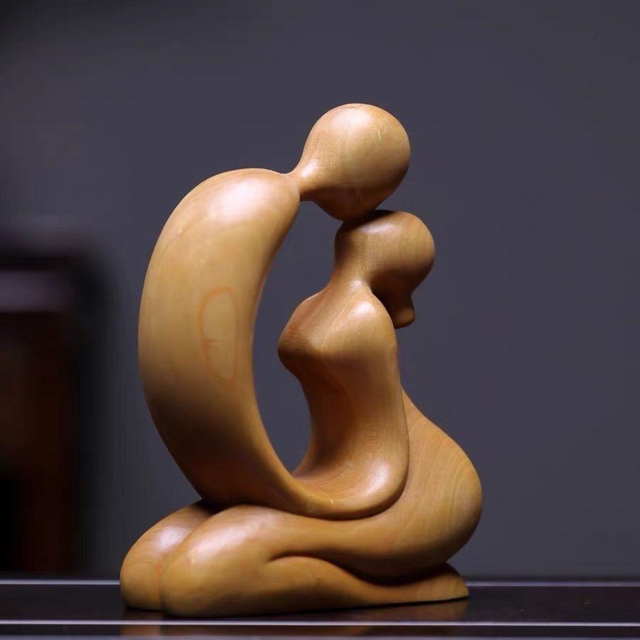 Boxwood Modern Minimalist Couple Carving: Jane Love Art Wooden Home Decoration