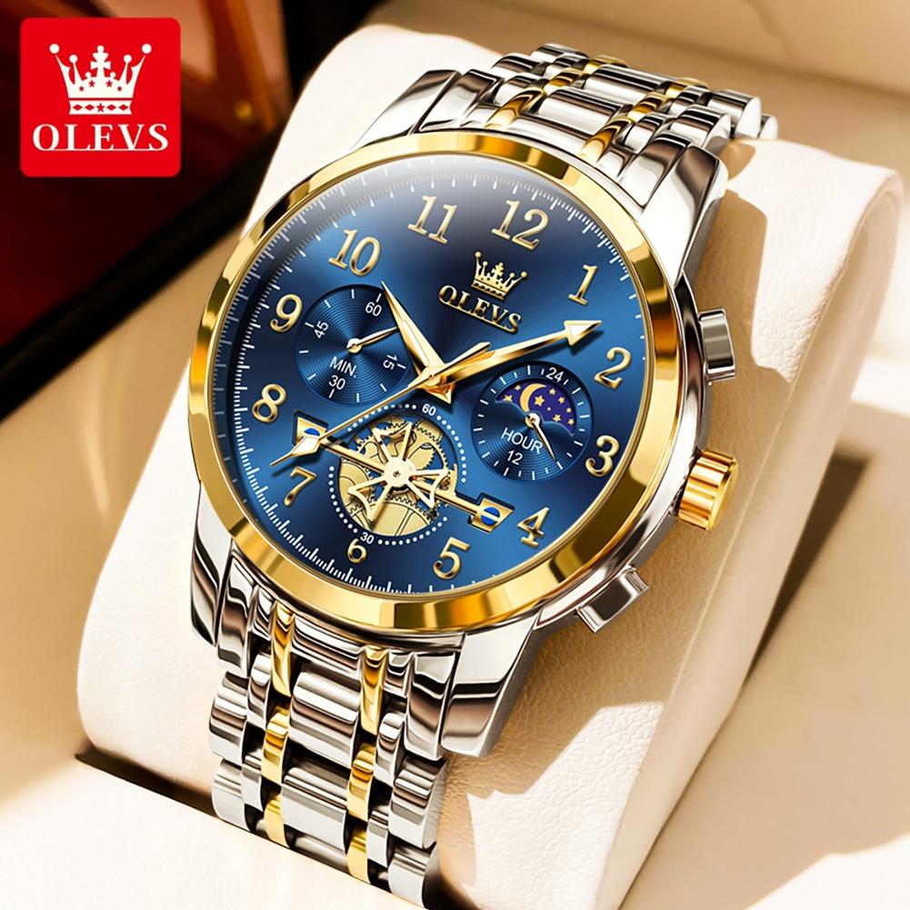 OLEVS Fashion Business Mens Wristwatches Gold Clock Male Stainless Steel Waterproof Calendar Quartz Watches