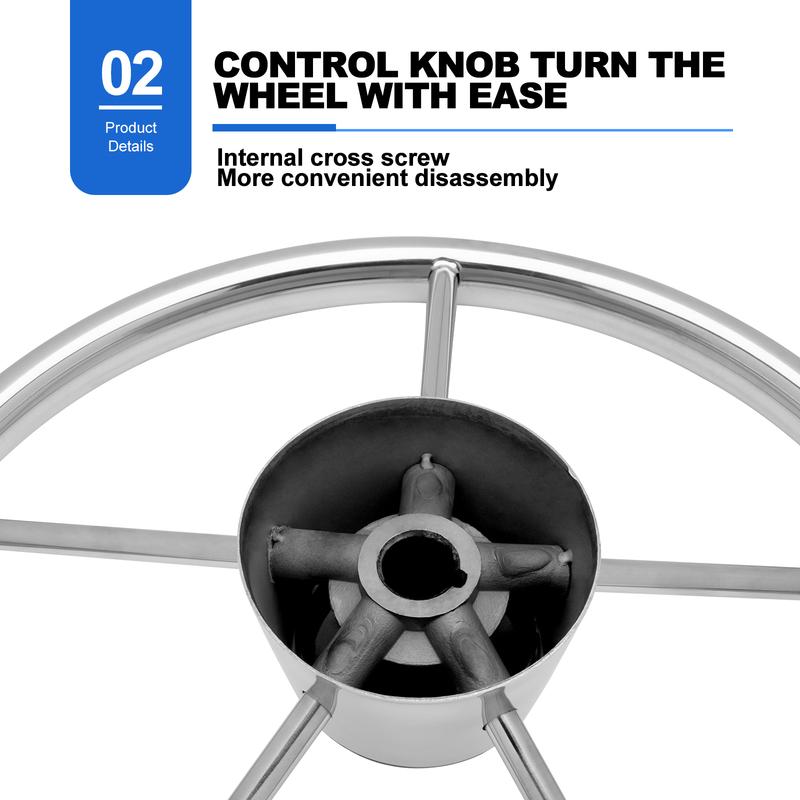 13.5'' Stainless Steel Marine Boat Steering Wheel, 5-Spoke Design with 25° Dish Angle