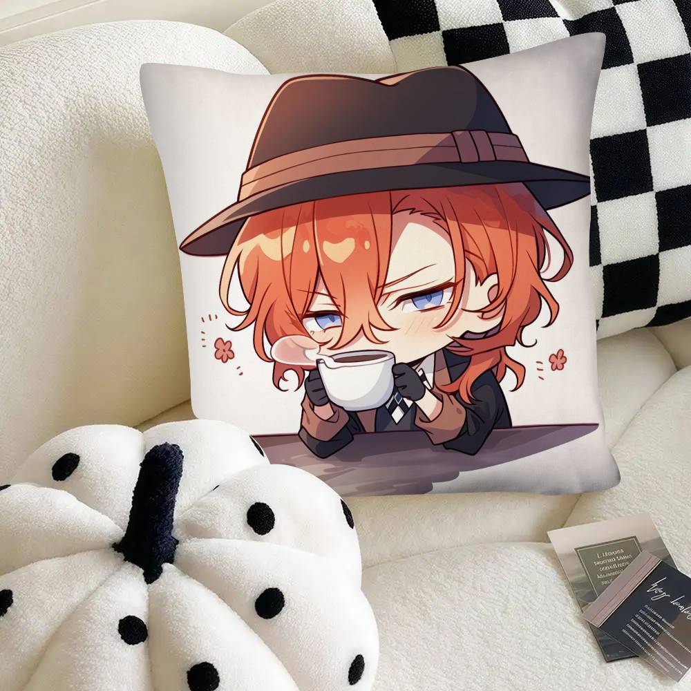 Cartoon Anime Figure Chuuya Nakahara Fashion Square Pillowcase Bedroom Sofa Room Ins Decoration Leisure