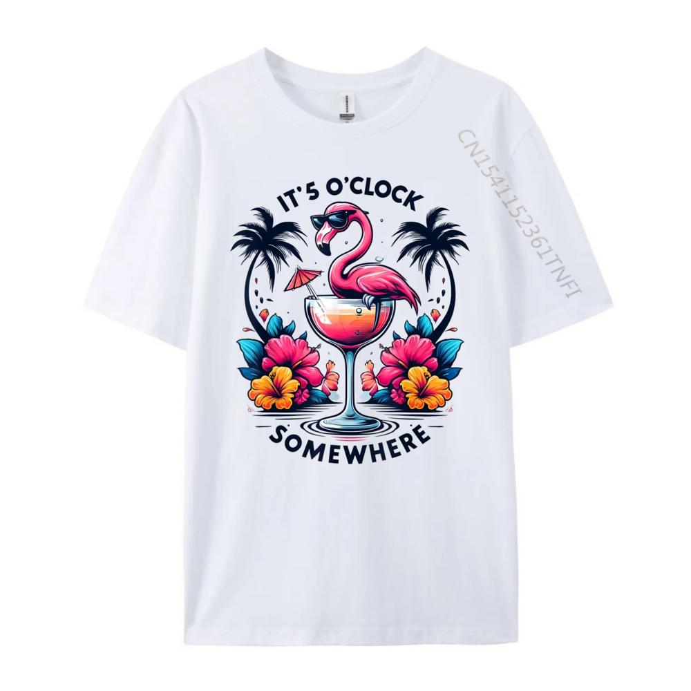 Its 5 OClock Somewhere Flamingo Beach Vacation Drinking 3d Printed T Shirts Youth Anime Street