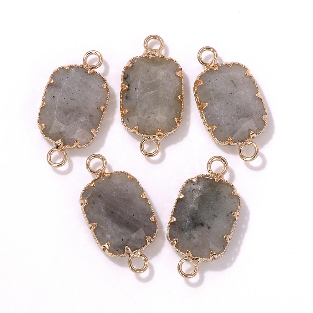 2pcs Natural Stone Pendant Quartz Lapis Chalcedony Amethysts Tiger Eye Stone Connector Charm For Making Necklace Bracelet