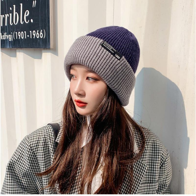 Unisex Herbst Winter Strickmütze Weiche Verdickte Wollmütze Doppelseitiger Ohrenschutz Beanies Mütze Damen Herren