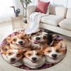 Corgi Dogs Round Area Rug,Carpet Rug for Living Room Bedroom Sofa Playroom Decor,Non-slip Floor Mat