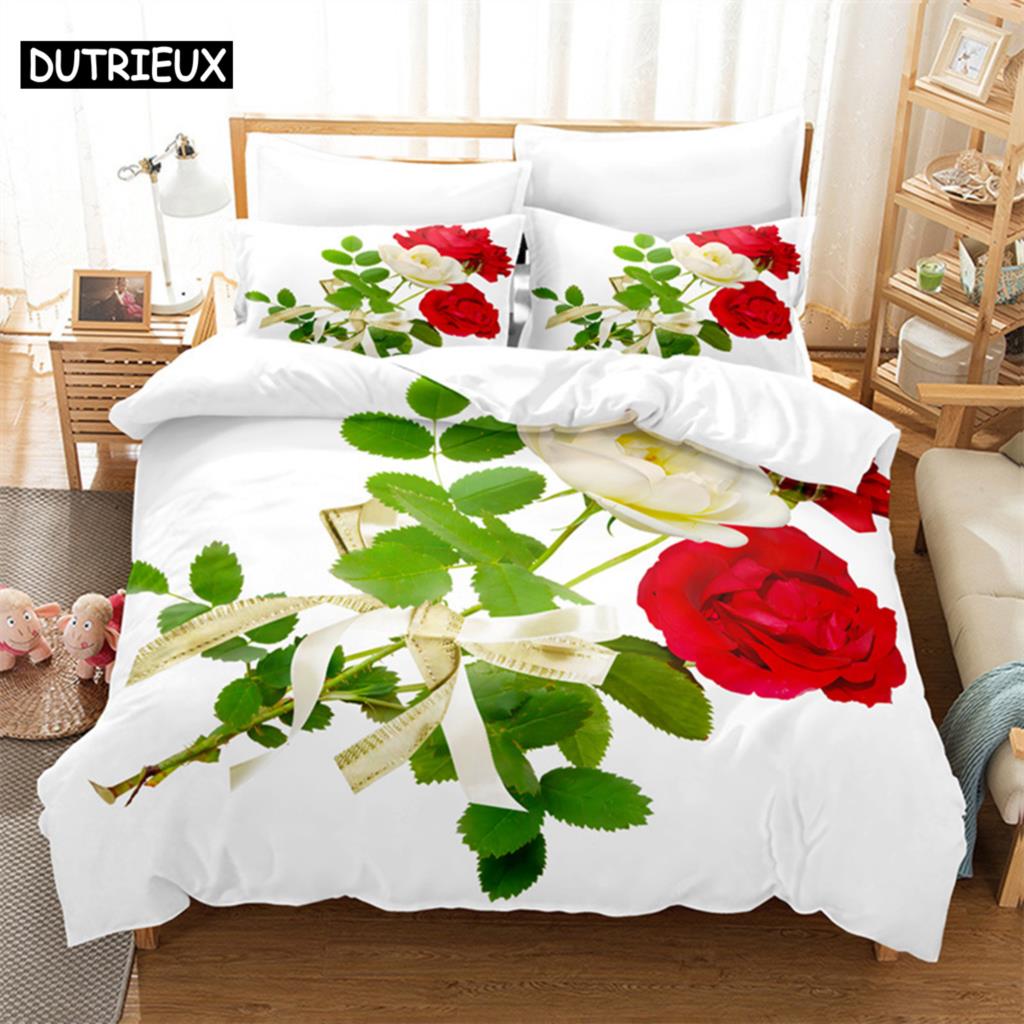 Comforter Pink Rose Queen Bedding Set Lovers Kids Bedding Digital Printing King Size Bedding Set