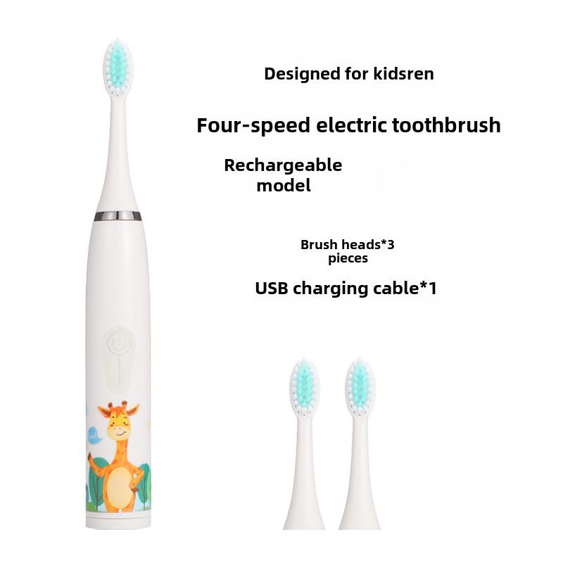 Waterproof Ultrasonic Kids' Electric Toothbrush - Cute Cartoon Design, Soft Bristles, IP7 Rated, Perfect Gift