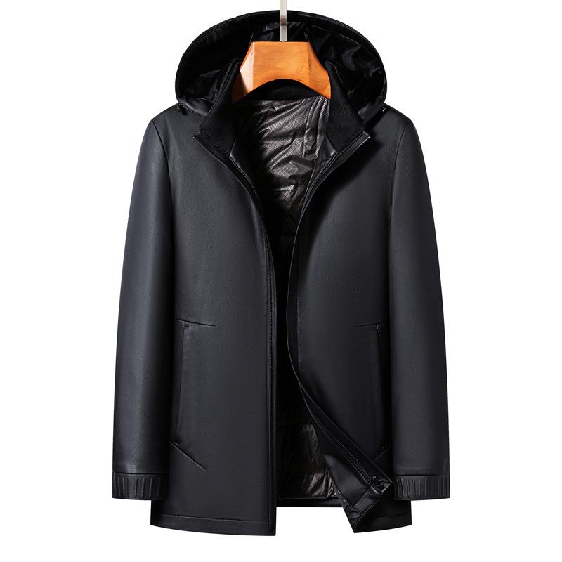 

Зимняя новая куртка из кожи среднего возраста, мужская кожаная куртка-пуховик со съемным капюшоном, ветрозащитная теплая куртка из овчины для папы 190