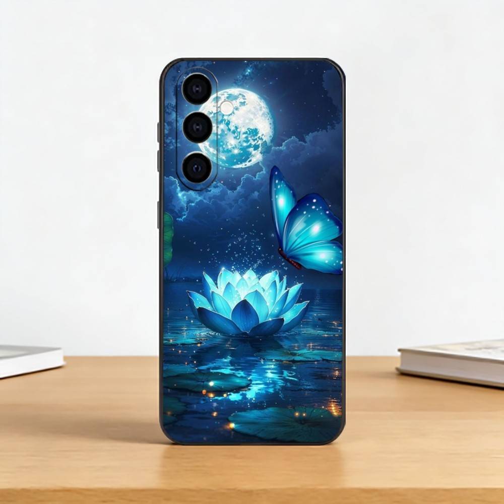 

Shine Brightly Lotus Flower Phone Case Black Silicone Soft For Samsung Galaxy A73,A72,A71,A70,A53,A52,A51 Samsung a52