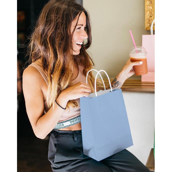 qiqee 24PCS Medium Gift Bag with Handles Bulk 11"x5"x8" Gift Bags Light Blue Bags Multiple Uses (Medium Size)