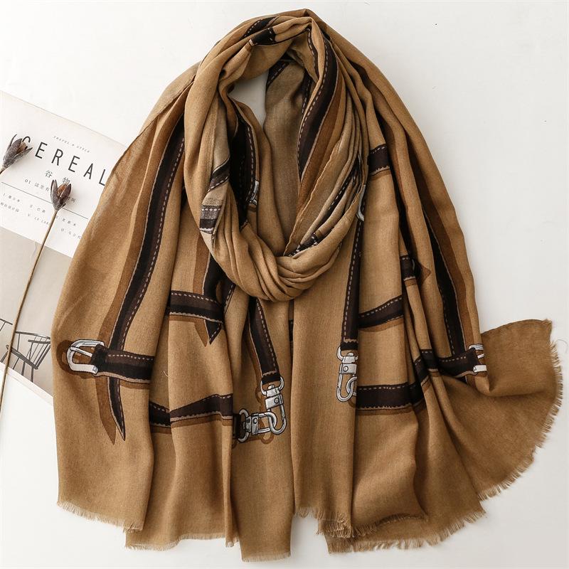 Bufanda de Algodón y Lino Estilo Europeo y Americano Otoño/Invierno Tacto a Mano con Cadena Diseño MO - Chal Cálido para Mujer