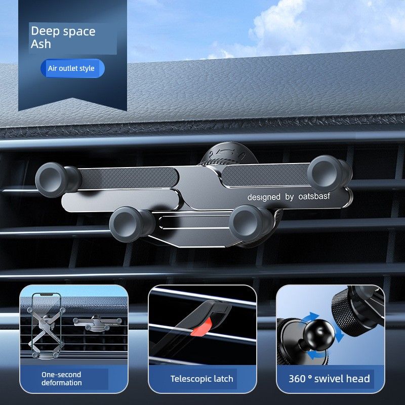 Dashboard Adhesive Gravity Sensor Aluminum Alloy on-Board Bracket Air Outlet Snap-on Metal Phone Navigation Stand Air Outlet Model [Grey]