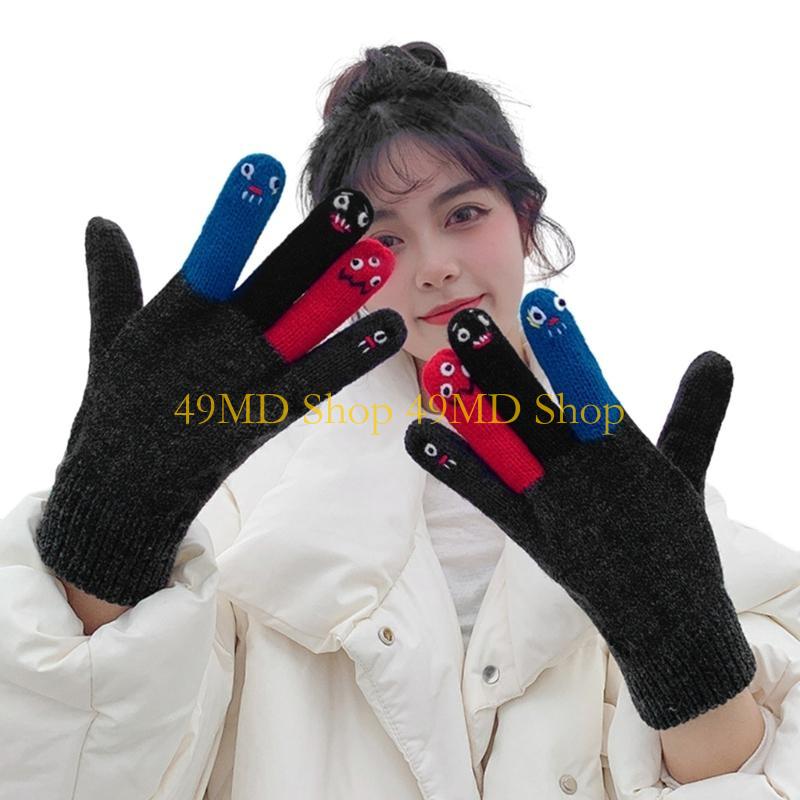 49MD Winter Warm Stretchy Mittens Adult Knitted Five Finger Gloves Full Finger Gloves Knit Gloves for Cold Weather Cycling