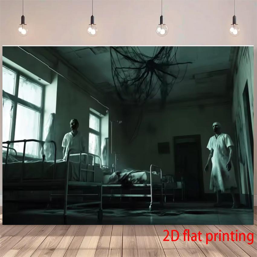 One 2D flat banner with a haunted house theme background and zombie pattern.zyc