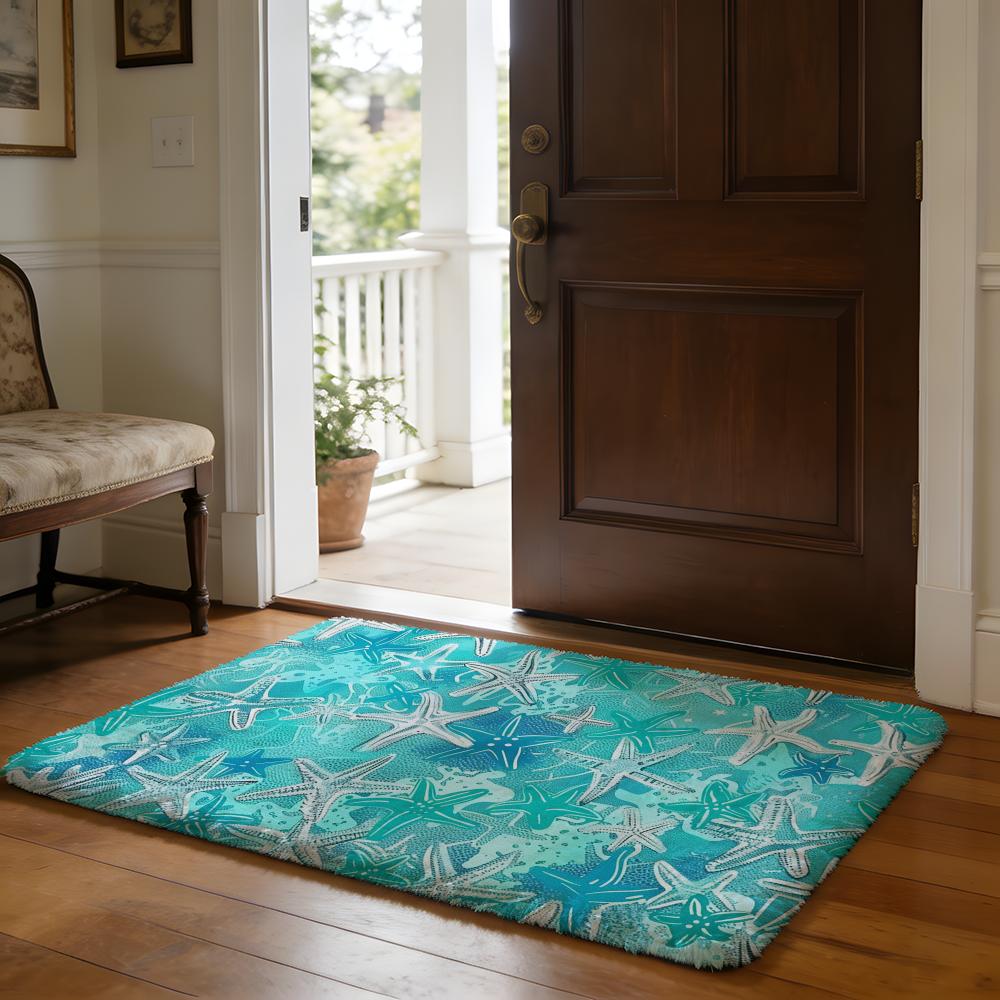 Blue Starfish Floor Mat Soft Flannel Absorbent Mat Non-Slip Rug Home Bedroom Bathroom