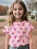T-shirt Fille Mignon Motif Nœud d'Amour Manches Courtes pour Enfants T-shirts Graphiques Vêtements Y2k Mode Filles Pull Hauts d'Été