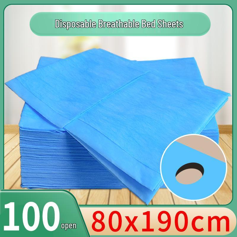 Waterproof Oilproof Disposable Bed Sheets with Hole - Non-Woven, Breathable, 100-Pack