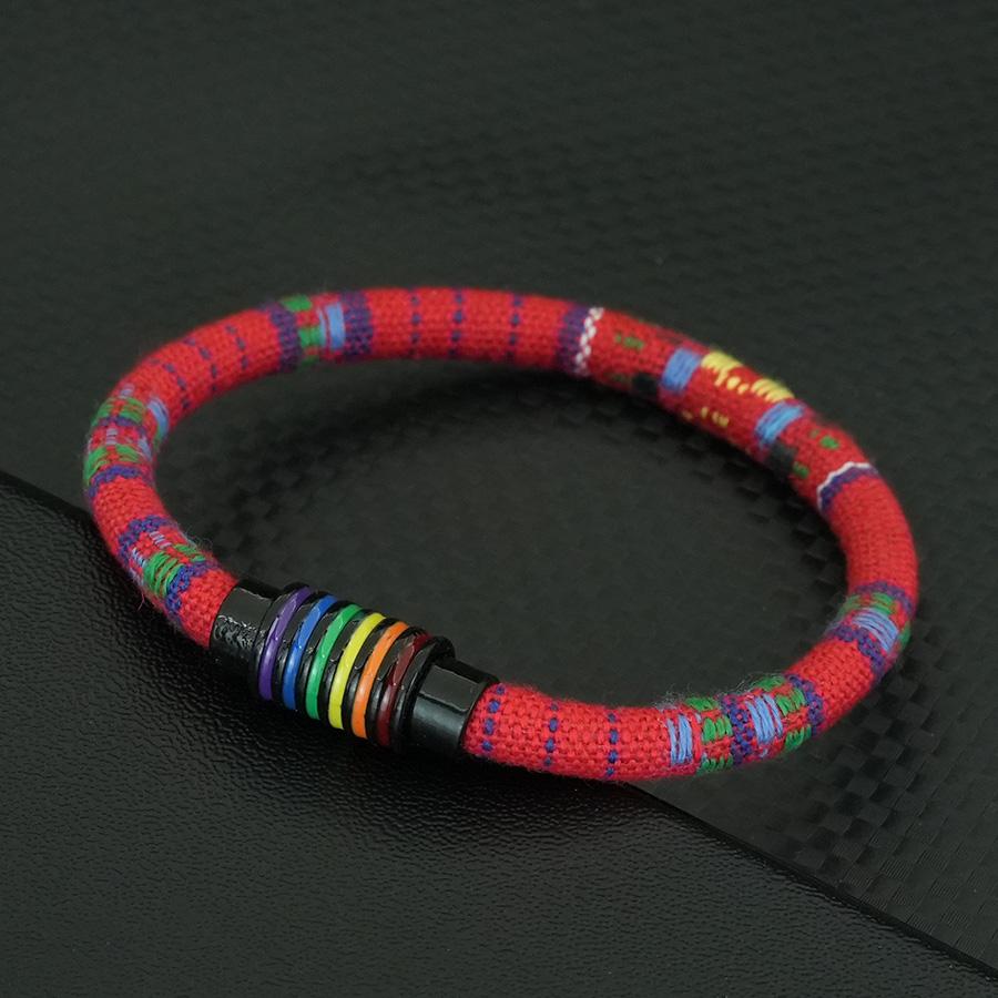 Noter New Bohemian Fabric Rope Bracelet Men Women Rainbow Color Magnet Buckle Bangle Multiple Sizes Meditation Healing Braslet