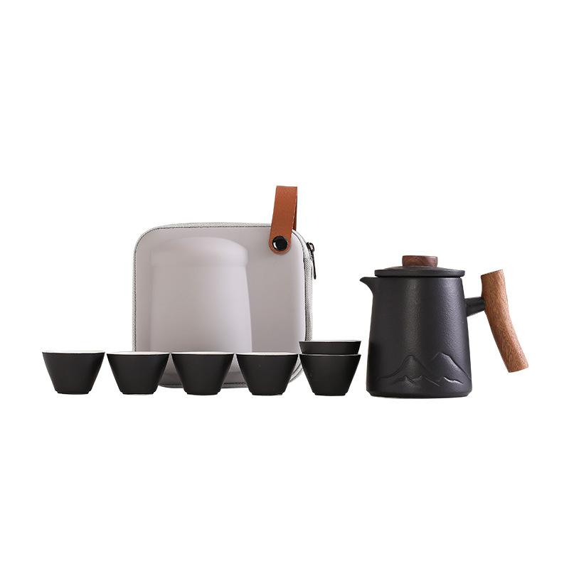 Travel tea set, portable express cup, one pot, six cups, small set, carry-on bag set, outdoor kung fu simple brewing teapot