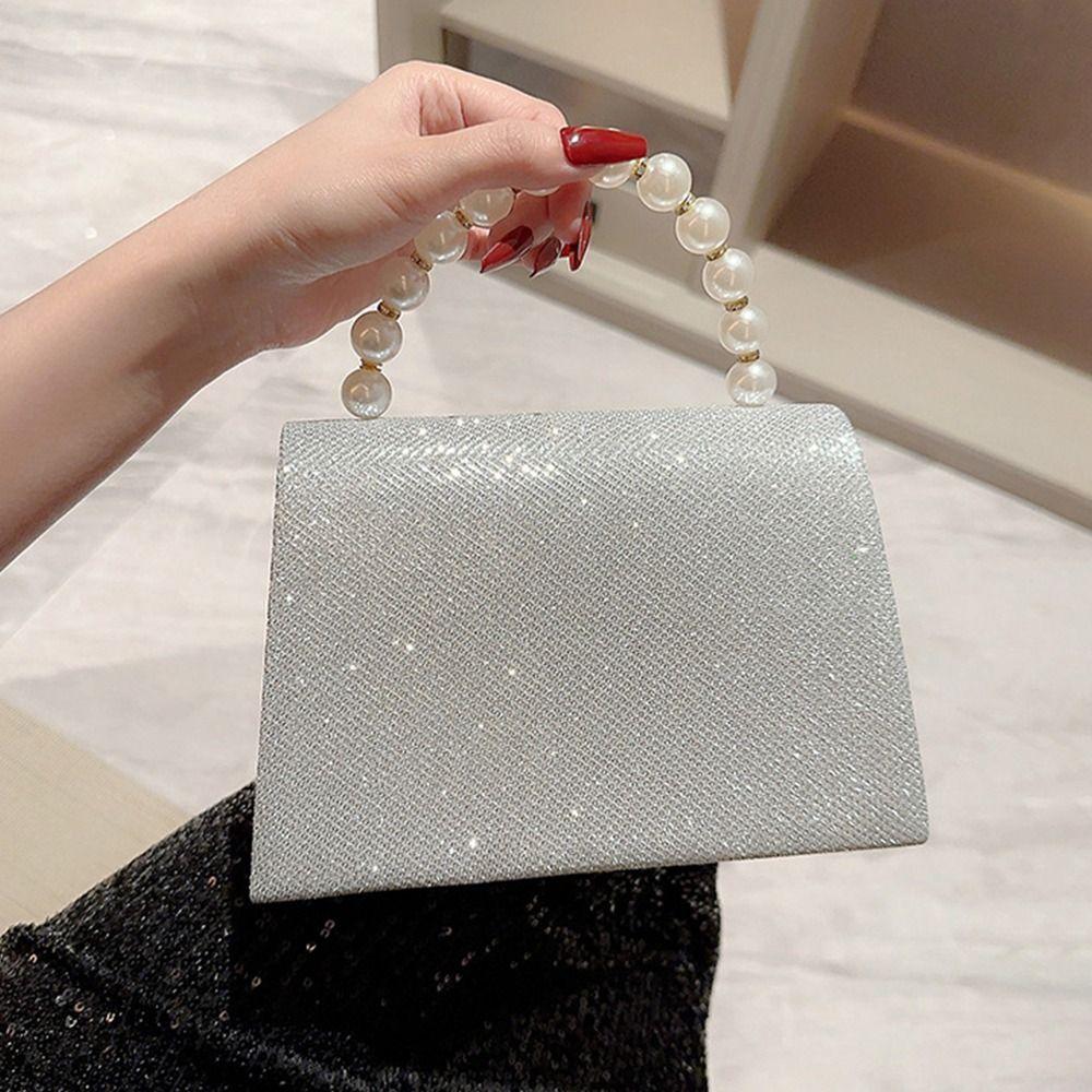 Fine Shiny Sheet Square Banquet Handbag Pearl Handle Wallet Women'S Crossbody Bag Socialite Cheongsam Accessories New