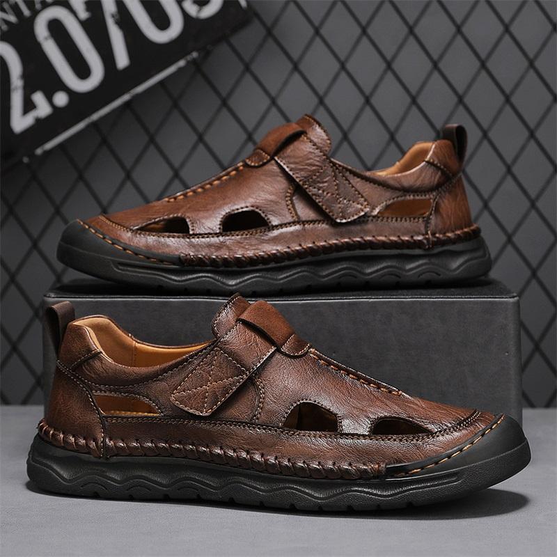 Summer Men's Leather Casual Closed Toe Sandals Casual Sandals for Men Casual Shoes Handmade Leather Shoe