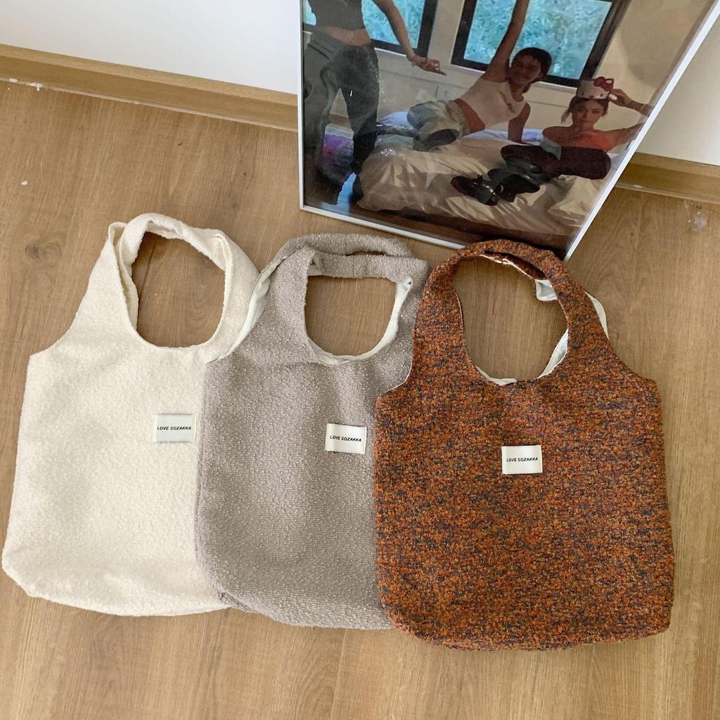 Dámská vlněná taška přes rameno Harajuku univerzální velkokapacitní vintage vesta