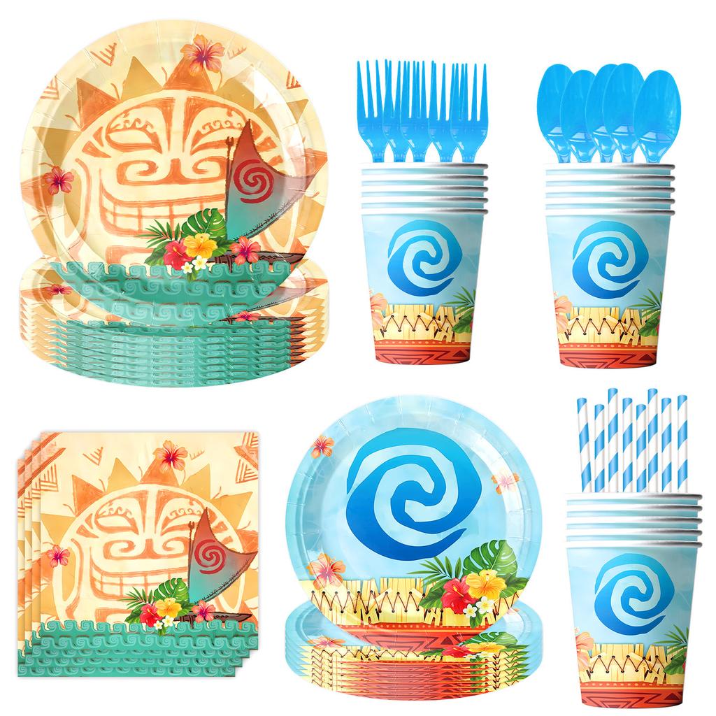Custom Moana Theme Party Supplies Birthday Decorations Party Arrangement Props Paper Plates Paper Cups Tablecloths Paper Towels