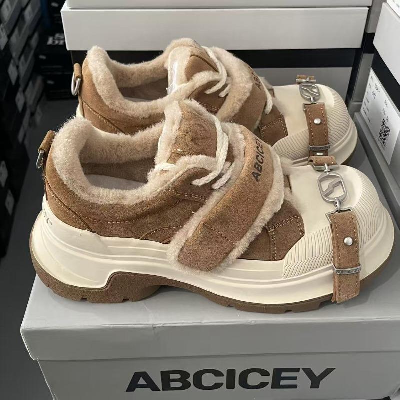 Women's Snow Boots Winter Thick-soled Heightening Fluffy Canvas Shoes Thickened Warm Wool Women's Cotton Shoes Zapatillas Mujer