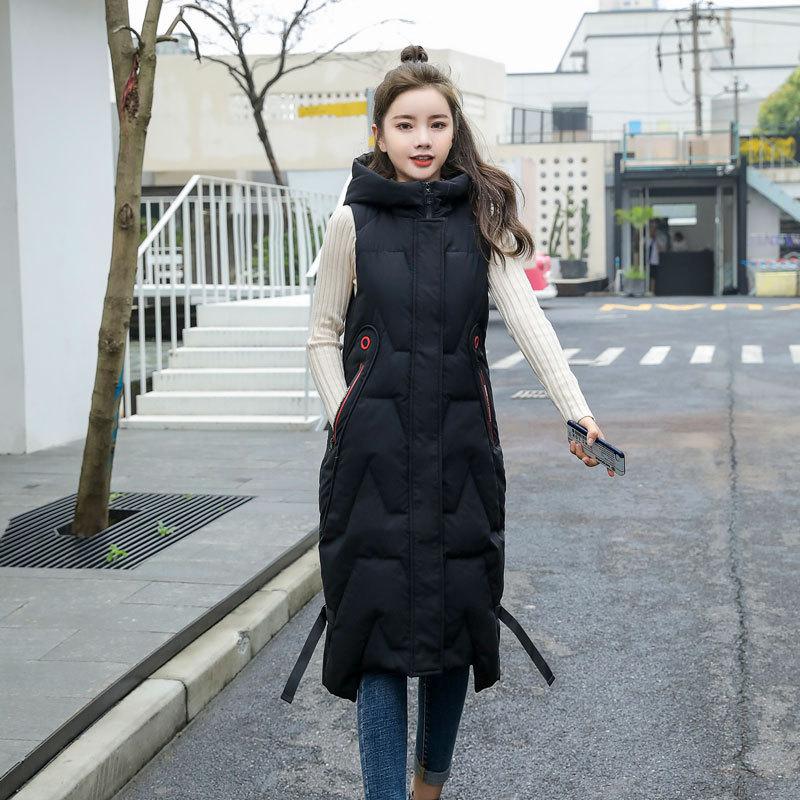 FASHION Knee-length Cotton-padded Long Vest Women'swinter New Fashion Hooded Korean Version Casual Vest Jacket Clothes