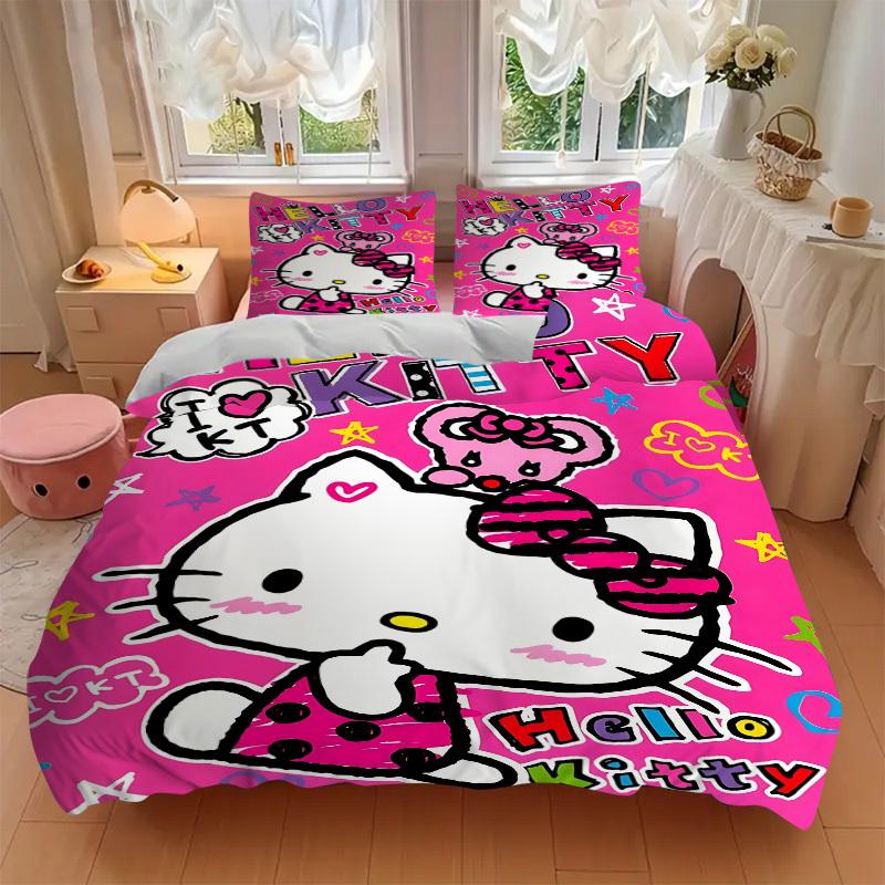 3pcs Hello Kitty Bedding Set: Perfect for Bedroom or Guest Room. Soft and Comfortable with No Core Included yy251031090