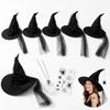 Black Pleated Mesh Witch Hat for Halloween