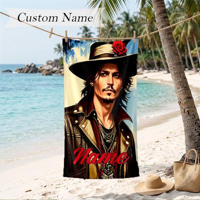 Johnny Depp Custom Name Printed Beach Towel Personalized Soft Towel For Swimming Beach Travel