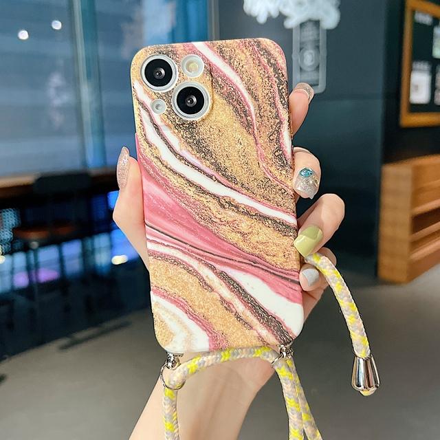 Crossboyd Lanyard Rope Marble Pattern Soft Tpu Phone Case For Iphone 14 12 13 Pro Max 11 Length Adjustable Strap Cover